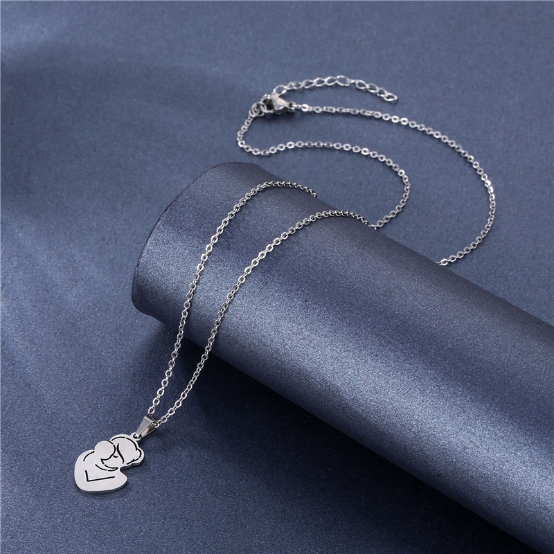 Ibu dan Anak pelukan liontin kalung stainless steel Thanksgiving hadiah perhiasan wanita perhiasan