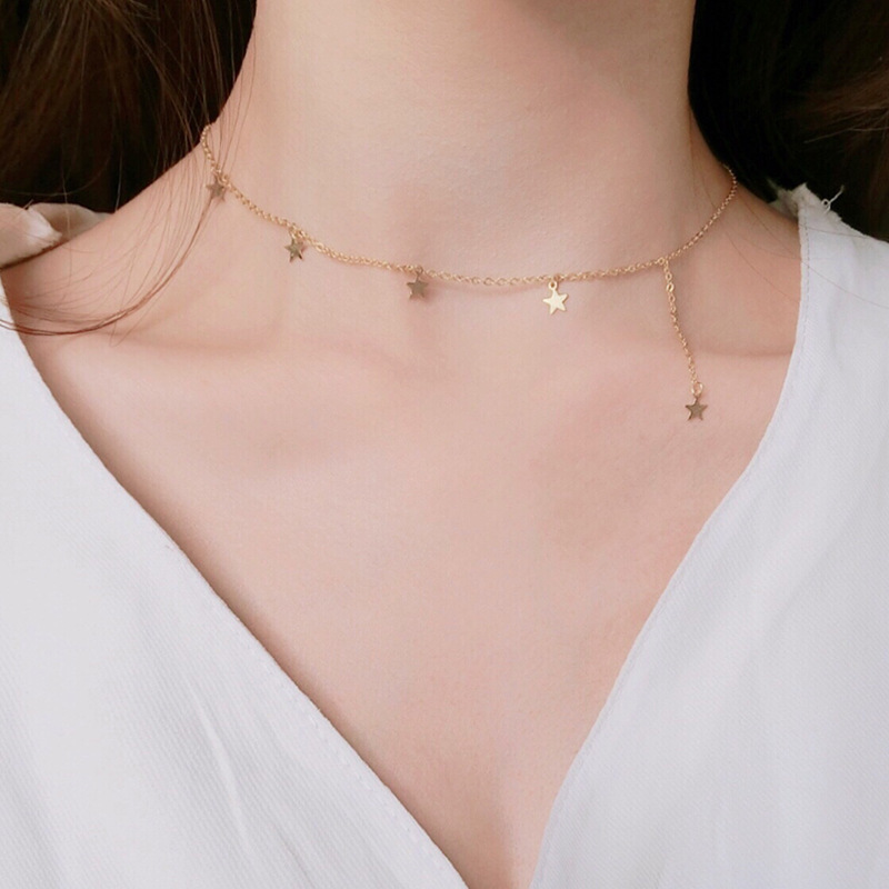 Kalung Rantai Pendek Dengan Liontin Bintang Warna Emas Untuk Wanita