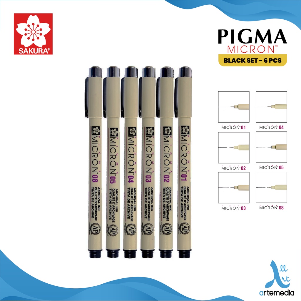 

RK Sakura Pigma Micron Drawing Pen Set 6 Pigment Ink Pulpen Gambar