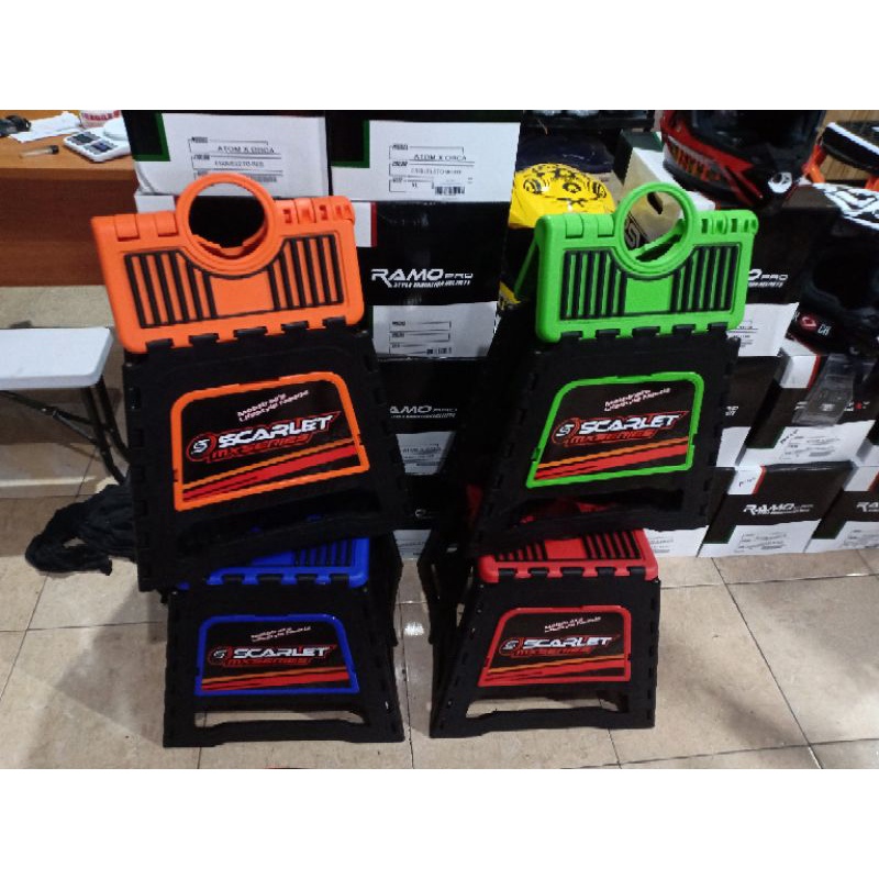 

WORKSTAND LIPAT SCARLET HIJAU,MERAH,ORANGE,BIRU
