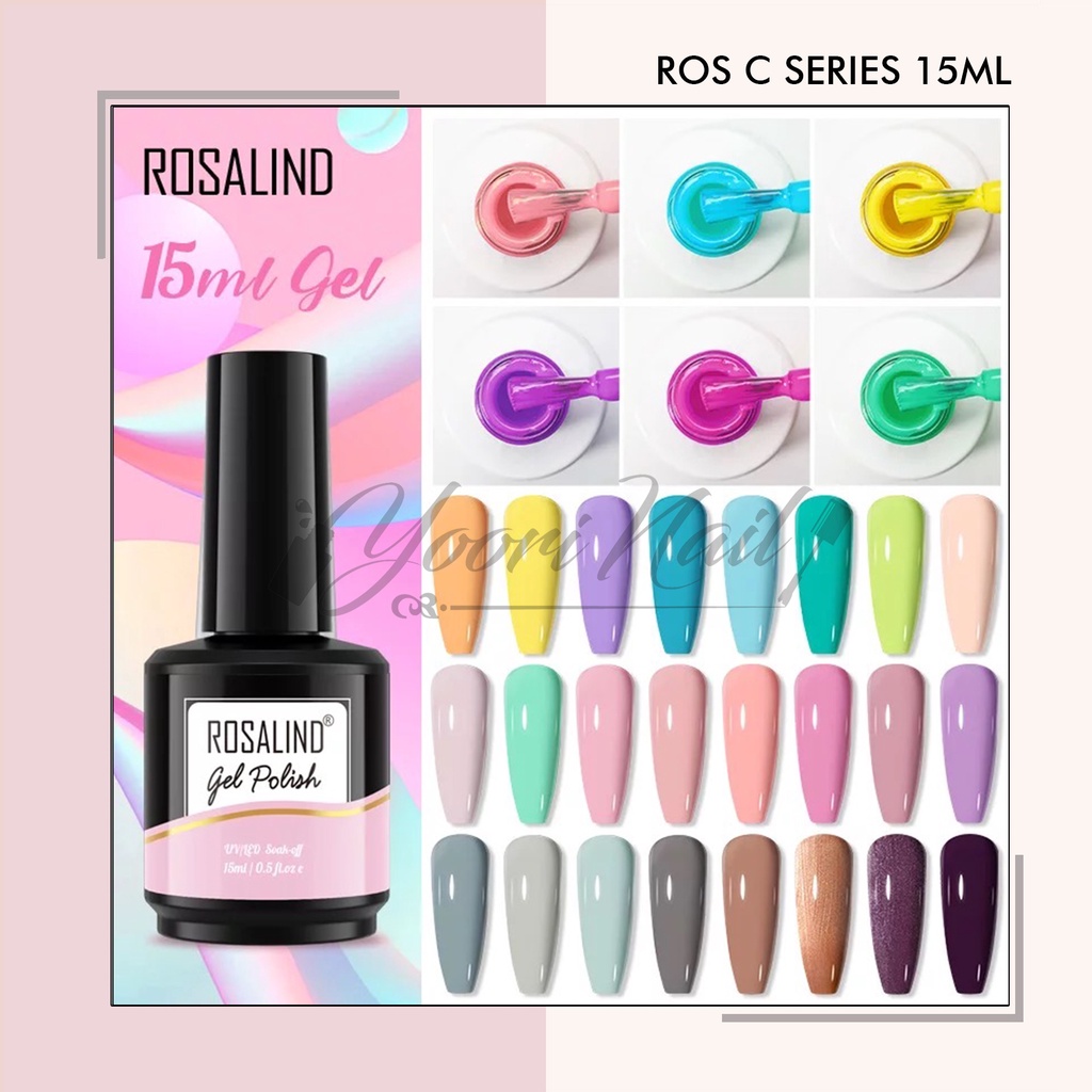 Rosalind C Series 15ml (C001- C025) colors series gel polish 15ml kutek gel nailart rainbow glitter series