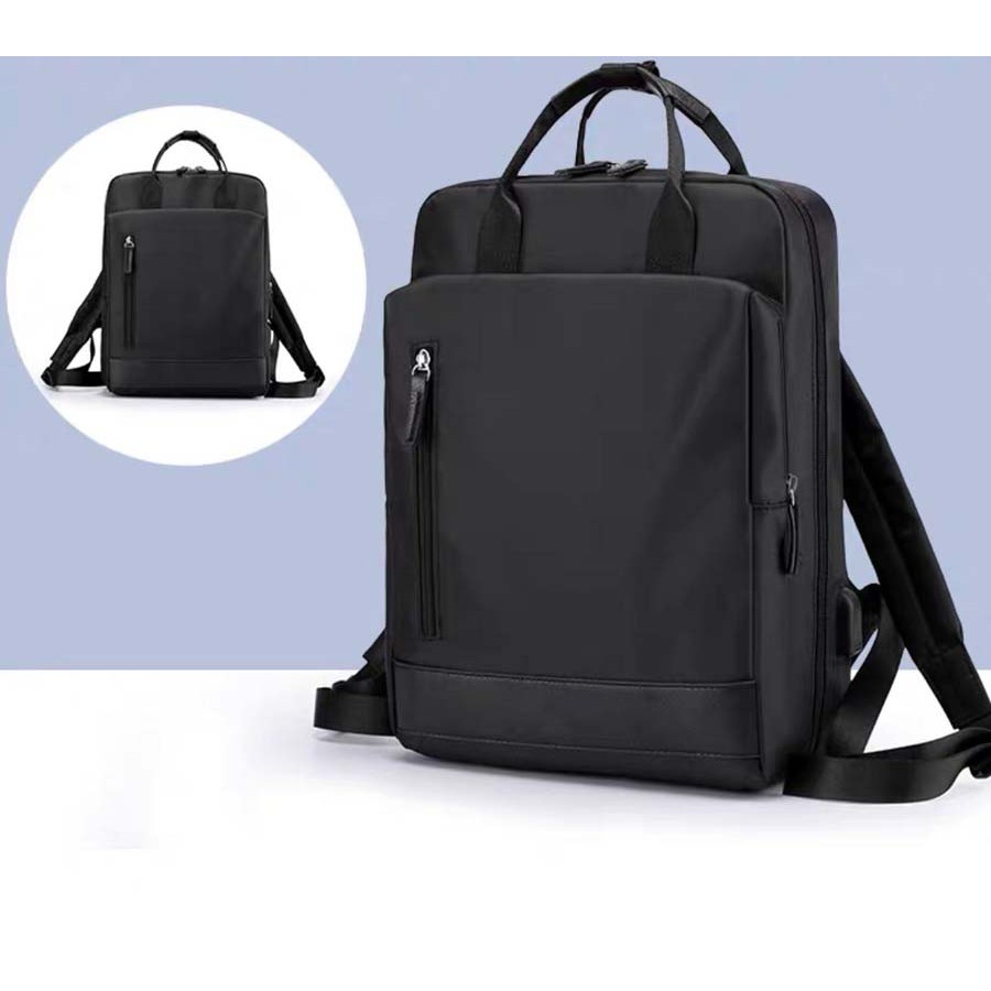 Tas Laptop Backpack Ransel Waterproof 14 15 inch with USB Port - black