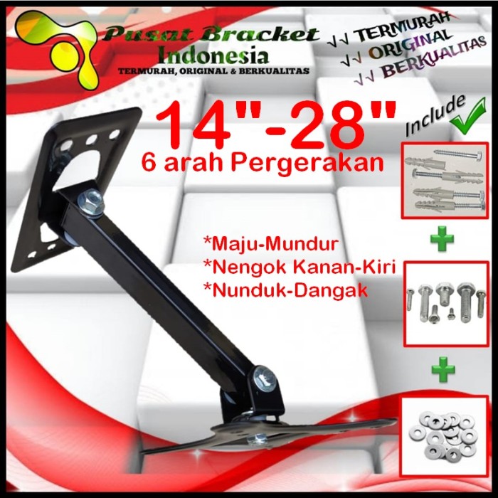 Bracket Tv 14 Monitor Lengan 14&quot; s/d 28&quot; 6arah Fleksible PBI.SWKNM-002