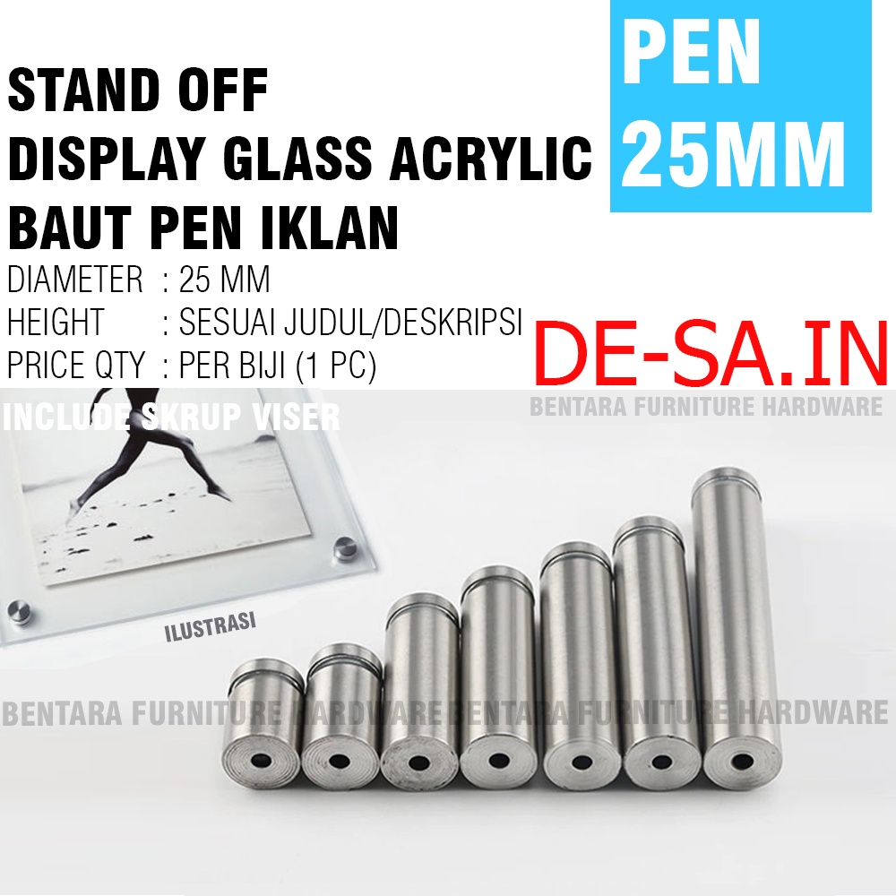 Pen Iklan 25 x 100 - Acrylic Glass Board Sign Stand-off (Pen Baut Stabil Kaca / Akrilik) 25MM X 100MM (1&quot; X 4&quot;)