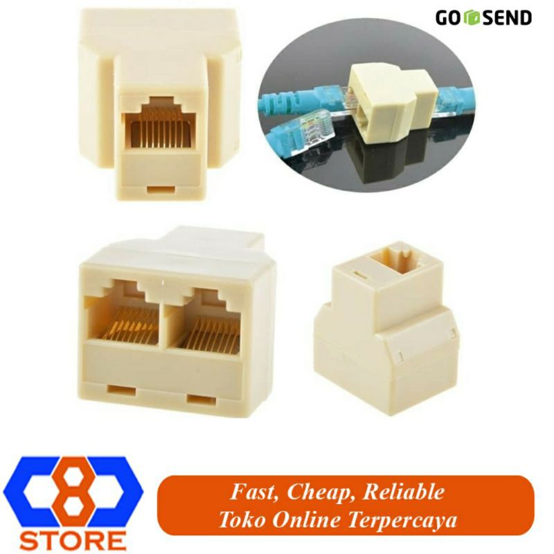 BAREL RJ45 DOUBLE SAMBUNGAN RJ45 SAMBUNGAN LAN 1 FEMALE TO 2 FEMALE