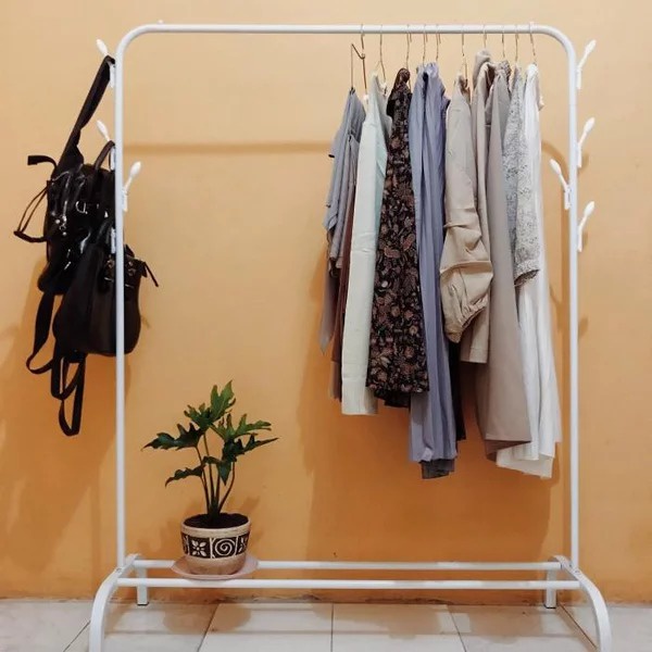 Laris_unik Rak Baju Gantungan Baju Besi Stand Hanger Display Butik Bazar Jemuran Pakaian Stand Hanger Gawang Besi Kuat Putih Hitam Gawangan Gantungan Baju Stand Hanger Double Single Stand Hanger Korea Gantungan Baju Stand Hanger Gawang Double Rack