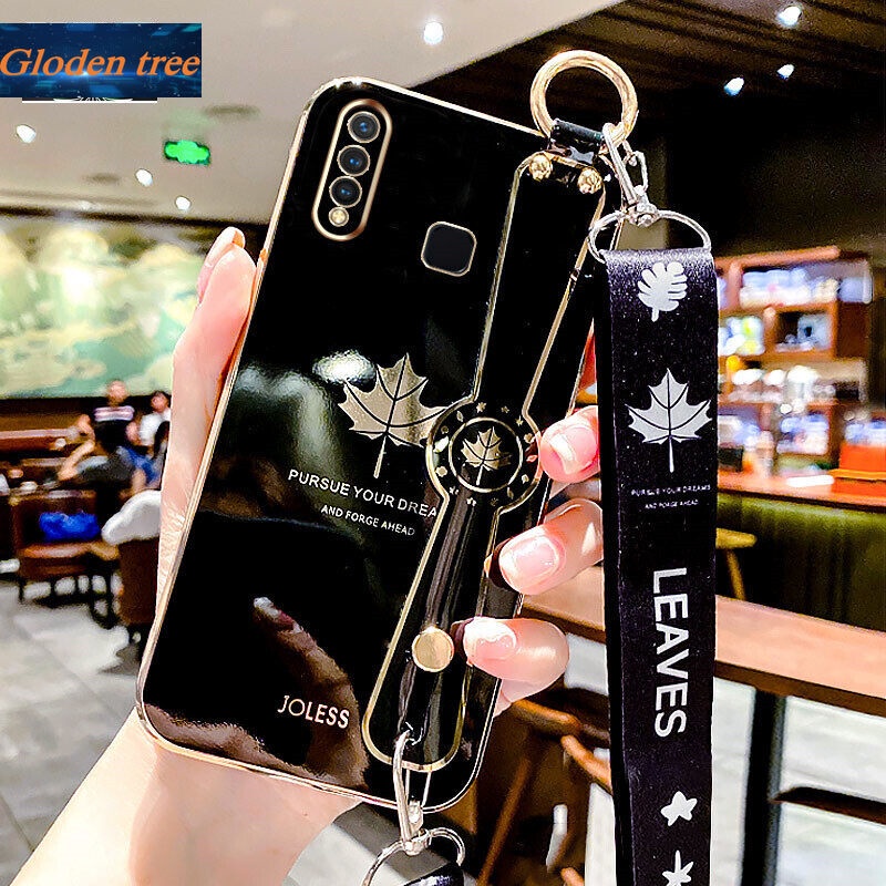 Case Motif Daun Maple Dengan lanyard Untuk Vivo Y19