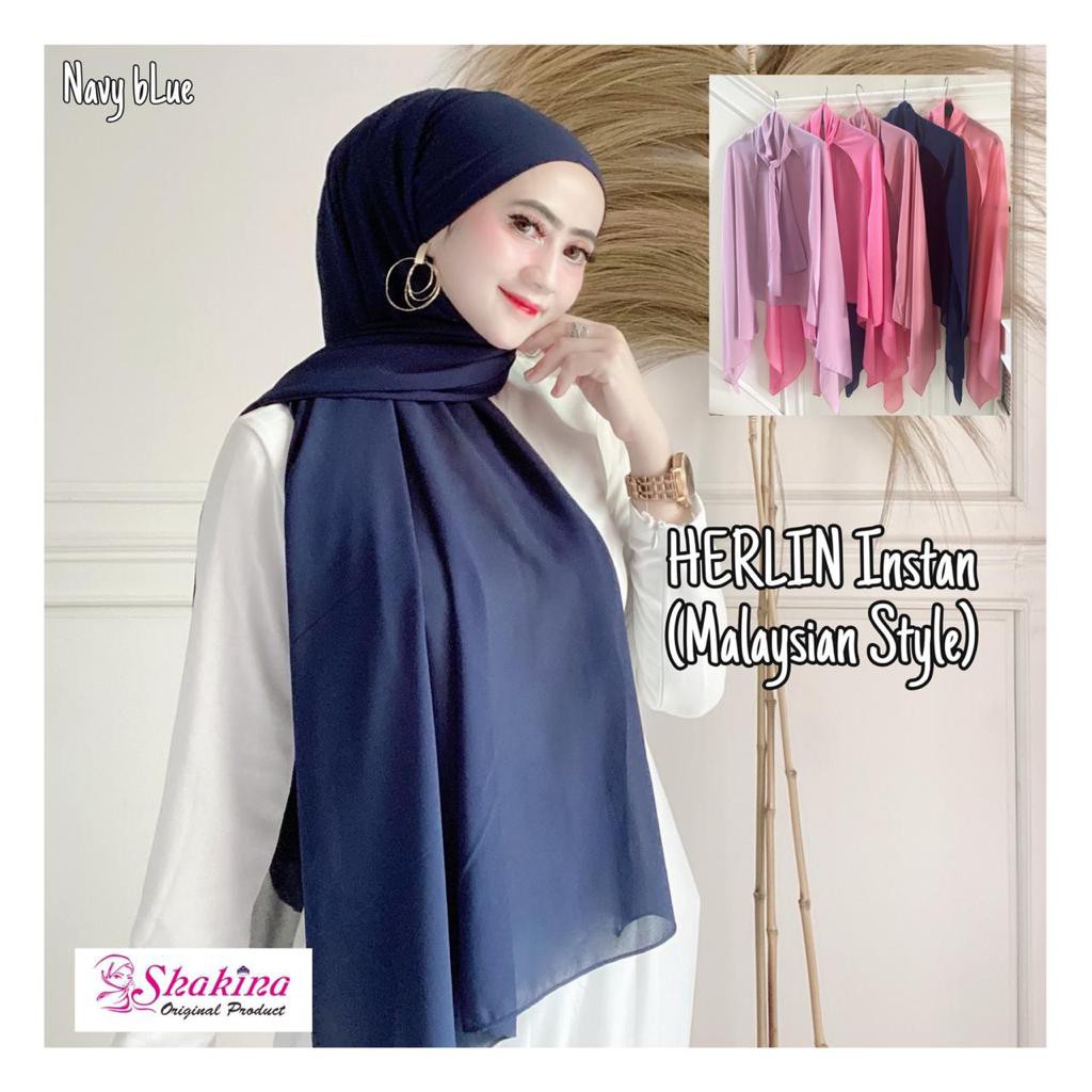 Jilbab Pashmina Instan Malay Ceruti Herlin ( Malaysian Style ) Ori Shakina Hijab-NAVY