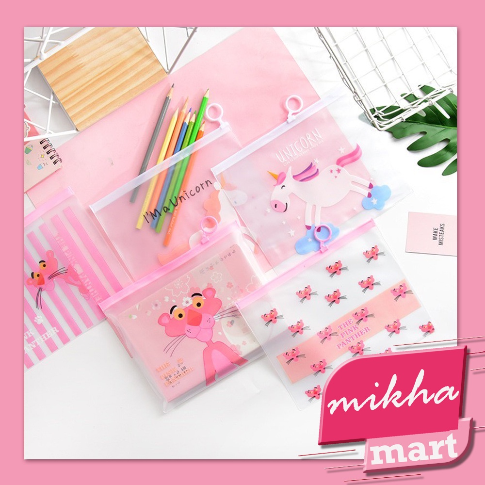 Pouch Kosmetik Transparan Motif UNICORN | PINK PANTHER Murah Import ZIPPER BAG - MKM