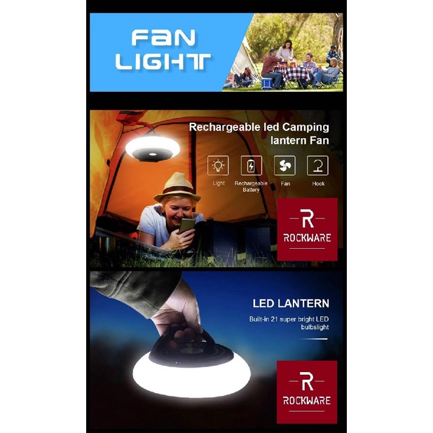 ROCKWARE RW-8003 - 2 in 1 LED Light Camping Fan - Kipas dan Lampu LED