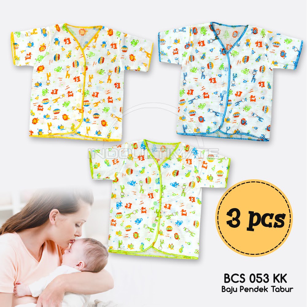 Baju Bayi Newborn Lendek Pendek (3PCS) Motif Pakaian Kaos Anak bayi Lki-laki perempuan BCS-053KK