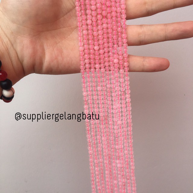 batu kuarsa rose quartz 4mm kristal healing natural crystal pink craft alat yoga therapy kesehatan