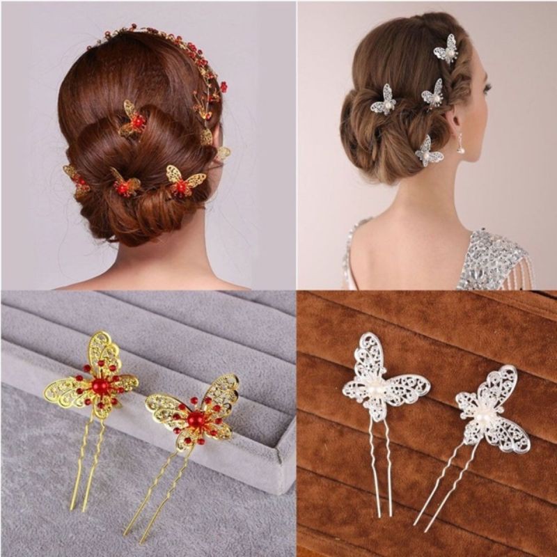 Hairpin Headress Hiasan Rambut Konde Kupu Kupu Butterfly Pesta Bride Bridemaid Pengantin Birthday