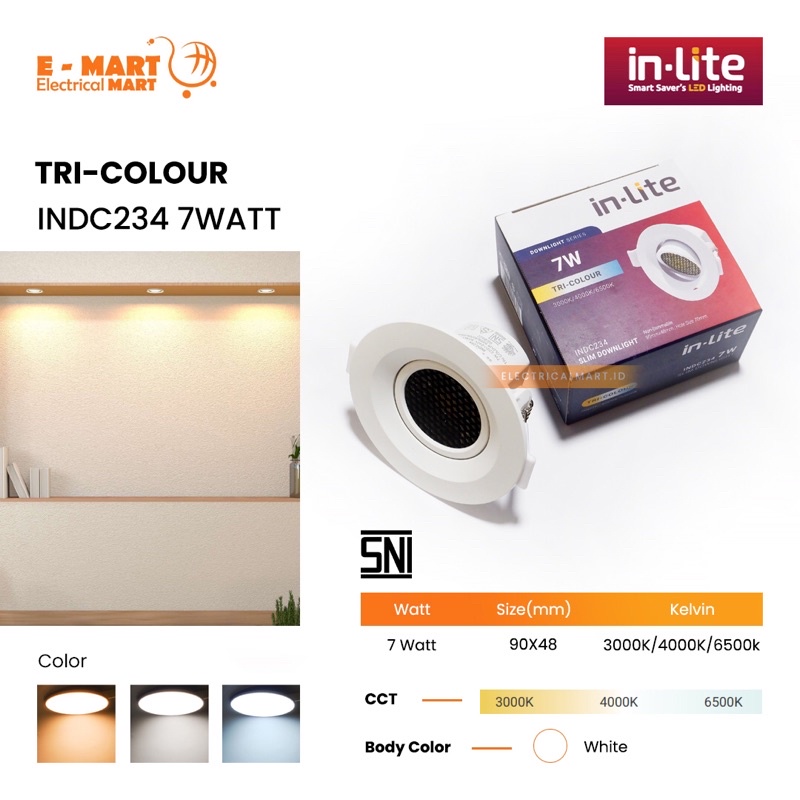 INLITE DOWNLIGHT TIGA WARNA 3” 7Watt INDC234 / INLITE DOWNLIGHT TIGA WARNA 7Watt