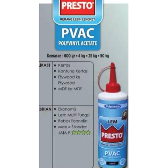 

Segera Lem Presto PVAC (Polyvinyl Acetate) kemasan 600 gr