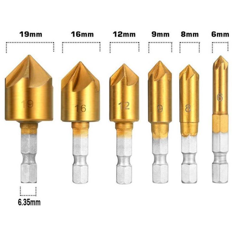 Mata Bor Drill Bit Countersink Metal Brass 6-19mm 6 Pcs Xzante