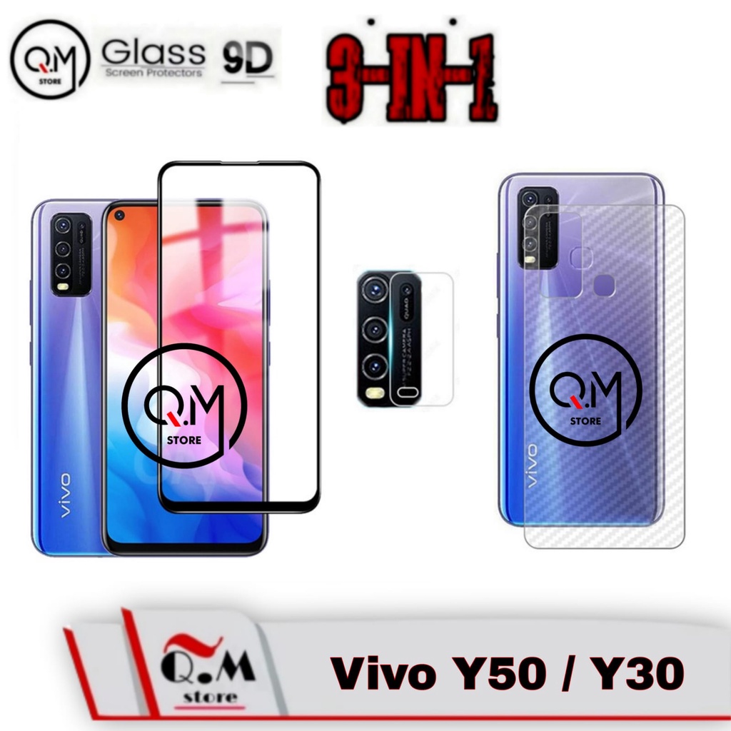 Paket 3in1 Tempered Glass Layar Vivo Y50 / Vivo Y30 Anti Gores Pelindung Layar