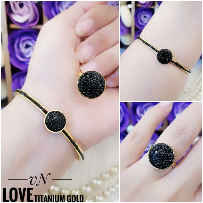 Titanium Gelang Dan Cincin Mata Hitam 0816n