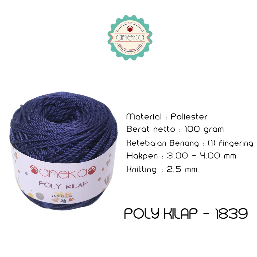 PREMIUM Benang Rajut Polyester/ Poliester / Poli Poly Kilap Warna - 1839