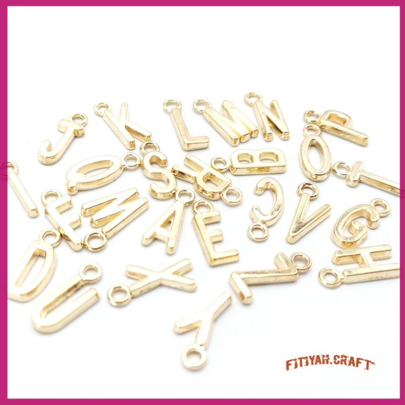 Huruf Charm Alloy Gantung Gold A-Z