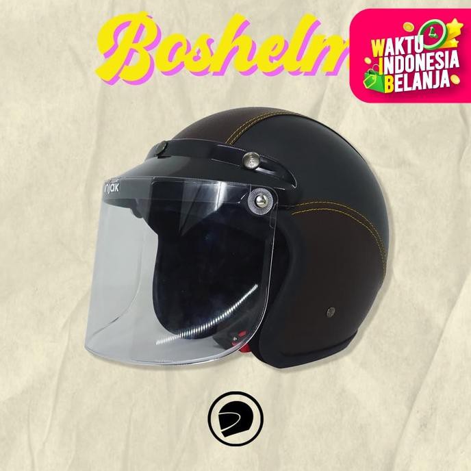 Jual Helm Retro Bogo Kulit Lek Ono Coklat Hitam Kaca Bogo Datar Boda Cembung Shopee Indonesia