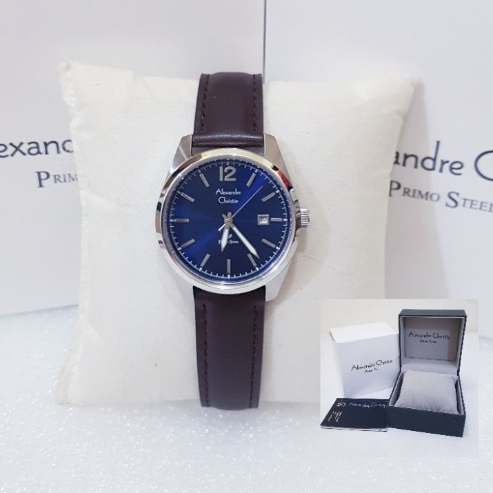 ALEXANDRE CHRISTIE WANITA AC 1012 SILVER BLUE JAM TANGAN ALEXANDRE CHRISTIE ORIGINAL
