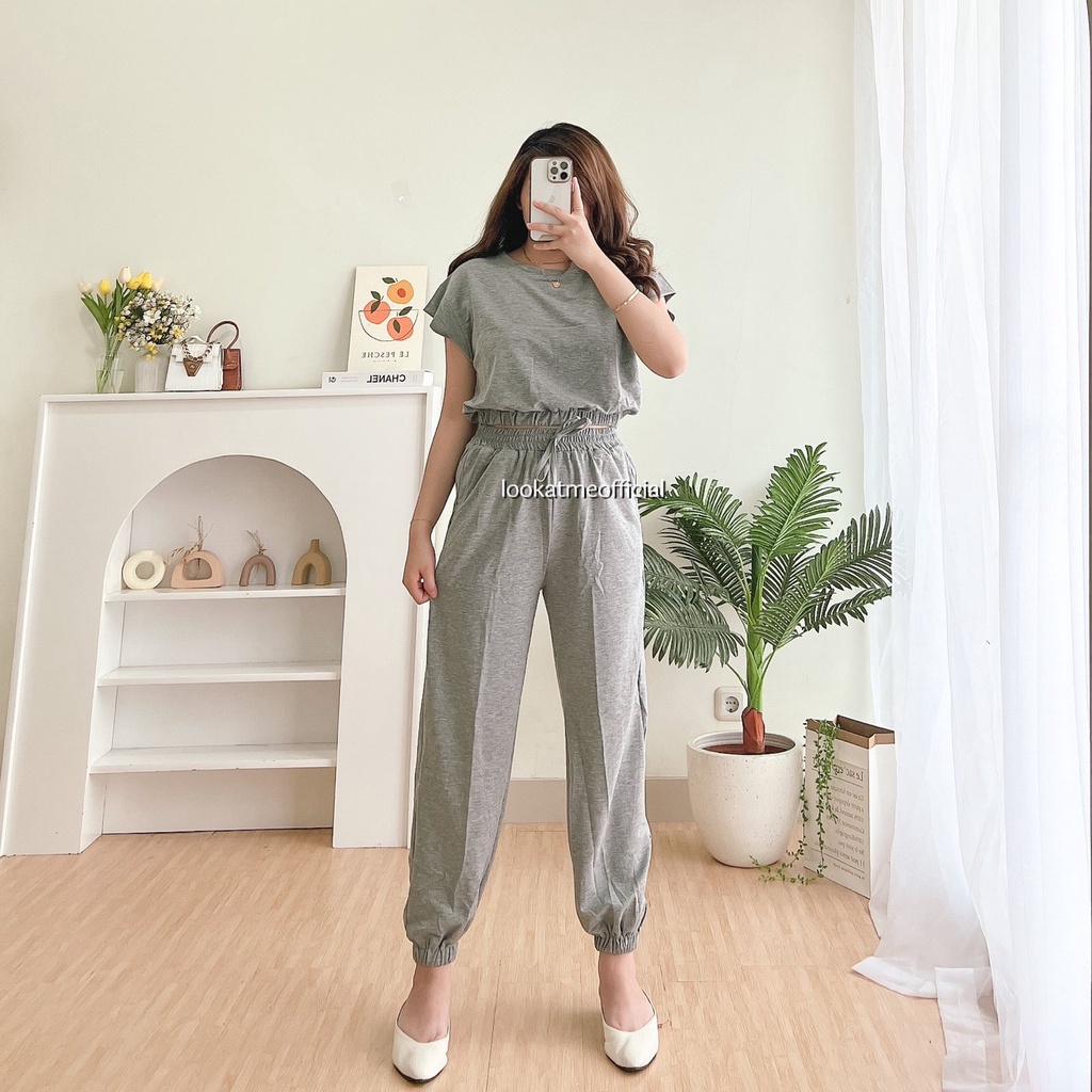 lookatmeofficial • Poppy Set Wanita 2in1 Jogger + Croptop bahan Babyterry premium