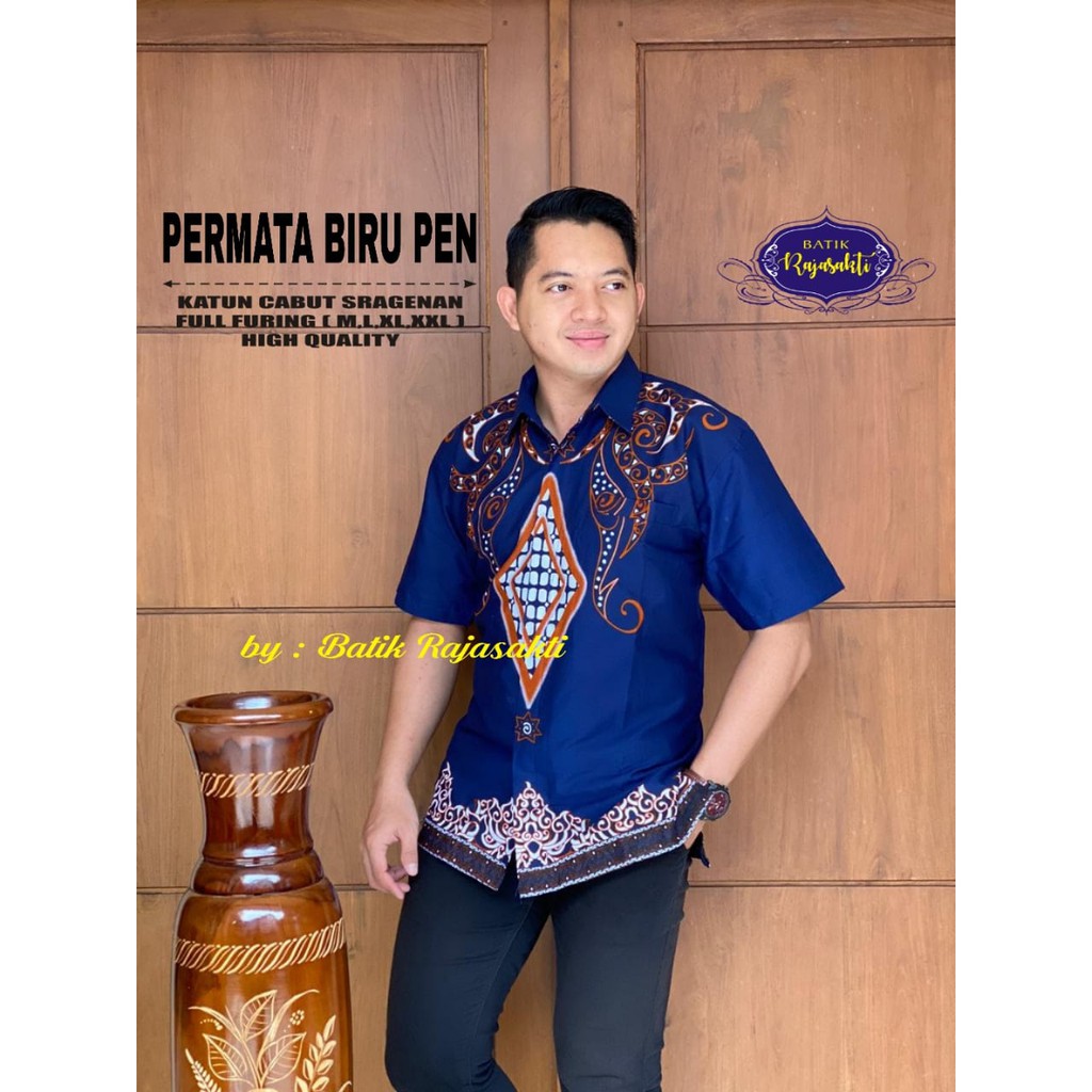 PERMATA BIRU RAJASAKTI KEMEJA BATIK SOLO PRIA LENGAN PENDEK LAPIS FURING ATASAN BATIK PREMIUM MODERN KATUN HALUS BAHUWIRYA  BANAMITRA BANAMITRA PUTIH BANGSAWAN BAYU PUTRA BERLIAN BIRU BHARATAYUDA BIMASENA BIRENDRA BIRU INDAH BRAHMAKERTA BRAHMAKERTA MERAH