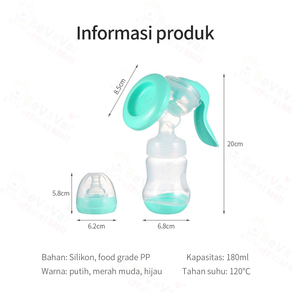 BEVAVAR Pompa Asi Manual Breast Pump Untuk 180Ml