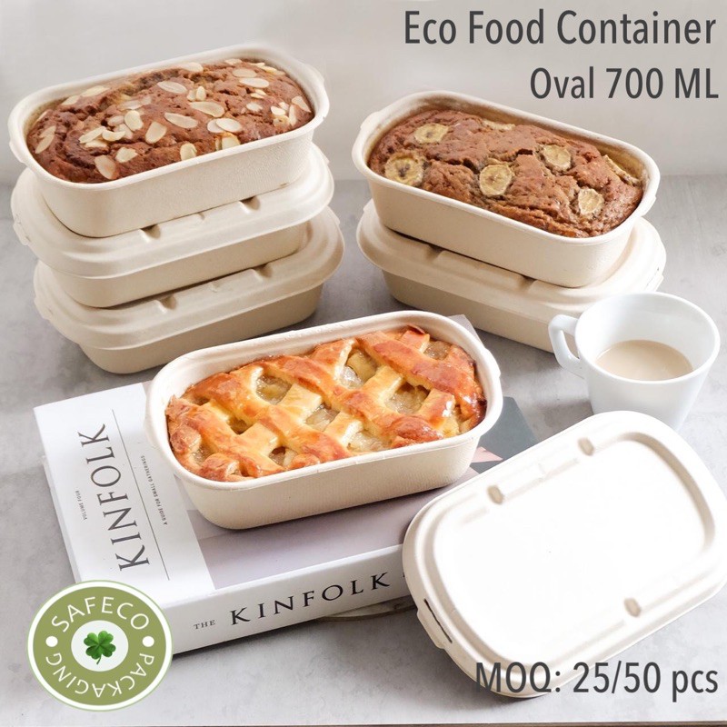 10/25 Pcs Bagasse Box Oval 700ML/1C Bakeware Kotak Tempat Cetakan