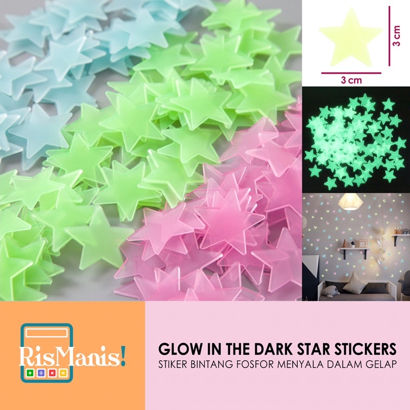 GLOW IN THE DARK STAR STICKER - Hiasan Dekorasi Bintang Tempel Dinding Aneka Warna Interior Kamar