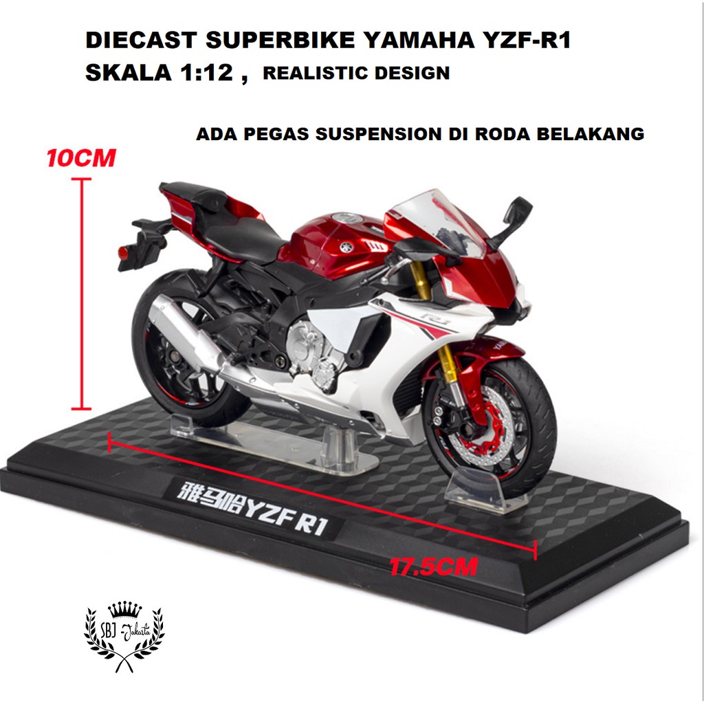 Diecast miniatur Sepeda Motor SUPERBIKE YAMAHA YZF R1 Skala 1:12