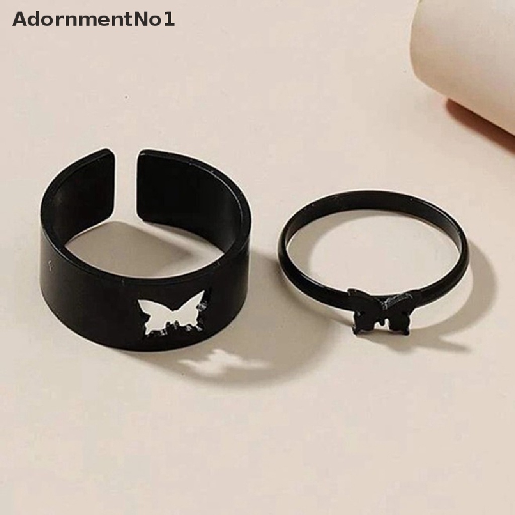 (AdornmentNo1) 2pcs / Set Cincin Butterfly Warna Silver Untuk Pasangan / Pria / Wanita