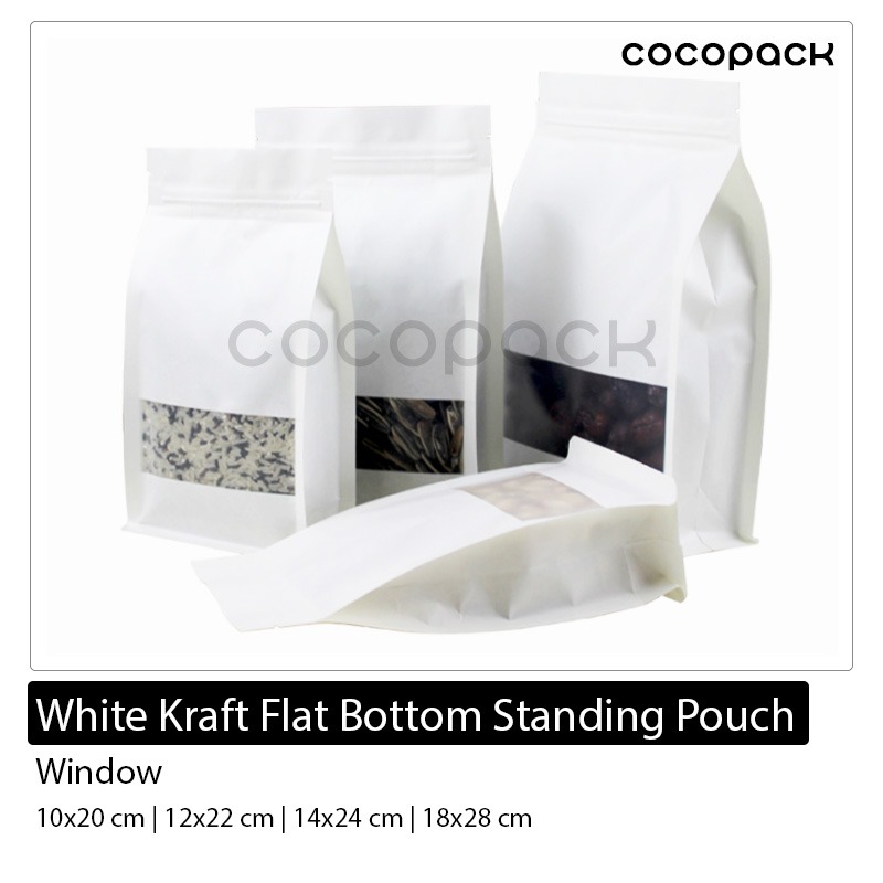 White Kraft Flat Bottom Standing Pouch - Matte Window 100 PCS