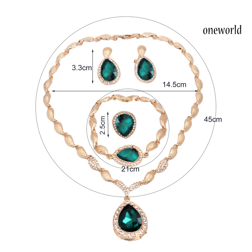 OW@ Jewelry Set Artificial Crystal Elegant Women Water Drop Shape Necklace Earrings Set for Party