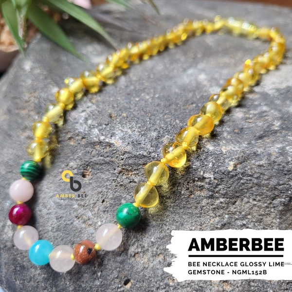 Kalung Amber Anak Premium Glossy Mix Gemstone By Amber Bee