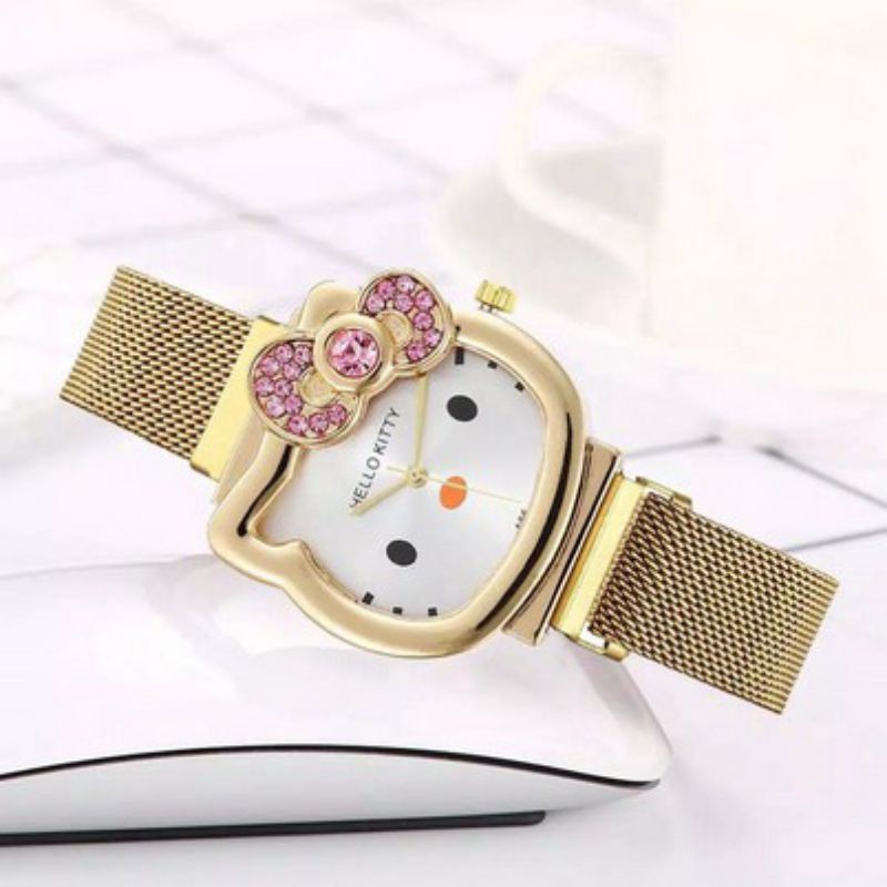 (Grosir)Jam Tangan Wanita Fashion Hellow Kitty Strap Magnet(Terima Cod)