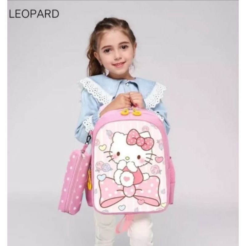 Tas Ransel Motif HELLO KITTY Print / Tas Anak Perempuan Sekolah TK SD/ Gratis Tempat Pensil