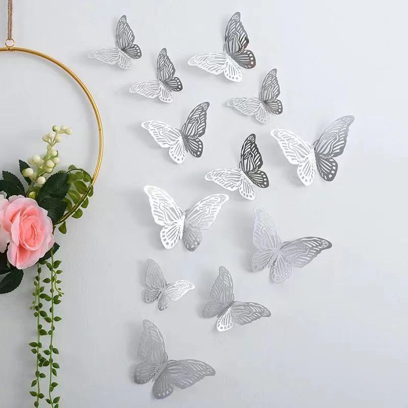 [ Colorful DIY 3D Hollow Butterfly Wall Sticker Wedding Decoration  for  Home Living Room Bedroom ]