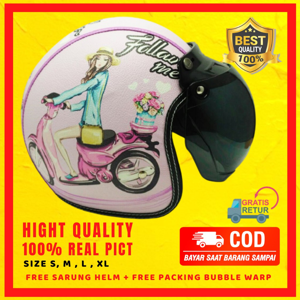 Helm Bogo Vespa Skuter Klasik SNI Full Kulit Half Face Custom Polos Dewasa Cowok Cewek Anak Original