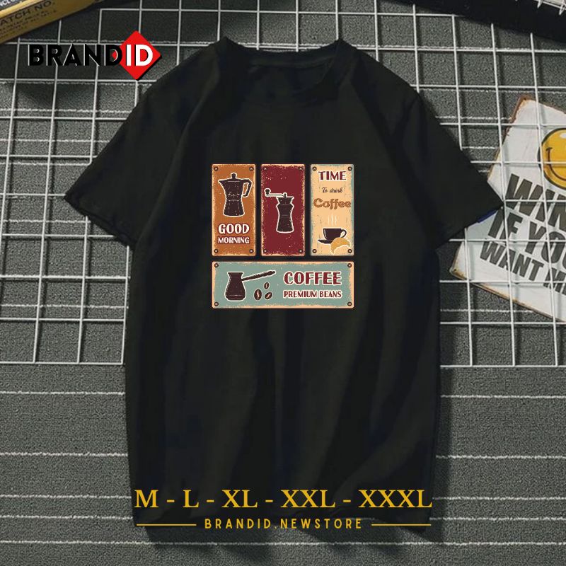 DTF019 Baju Kaos Pria Dewasa Motif Time To Drink Coffee T-Shirt Distro Cowok Pecinta Kopi Branded Or
