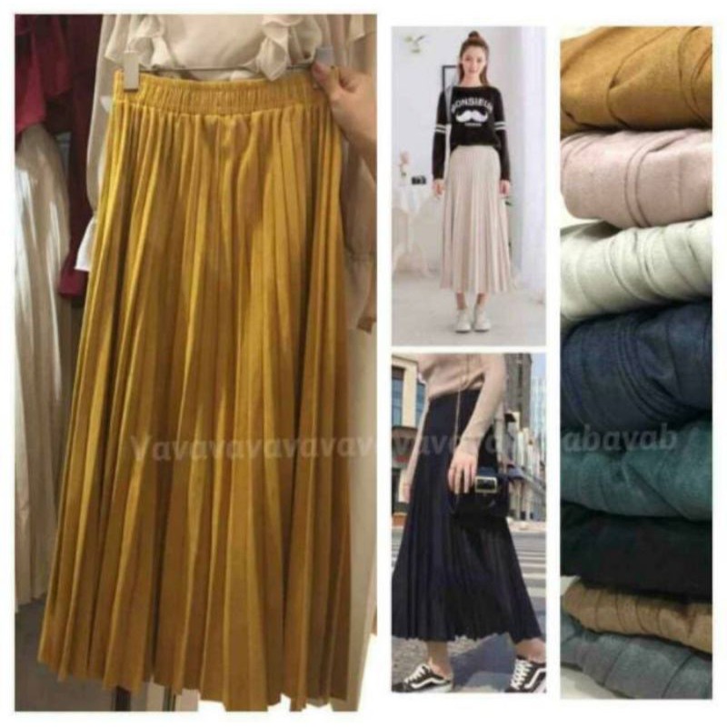 Rok prisket suede LONDON GIRL import panjang 80cm &amp; 95cm | rok prisket suede hitam coksu navy brown