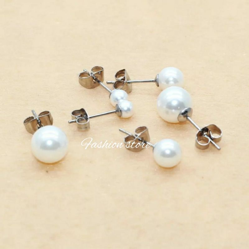 Titanium Anting tusuk pentol Mutiara Putih Antikarat Gold White Fashion Anting Wanita impor