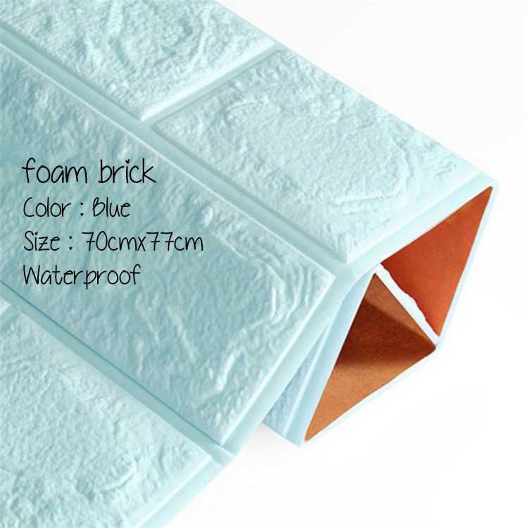 FOAM BRICK BATA WARNA BLUE / BIRU STICKER 3D WALPAPER DINDING PVC FOAMING GUDANG