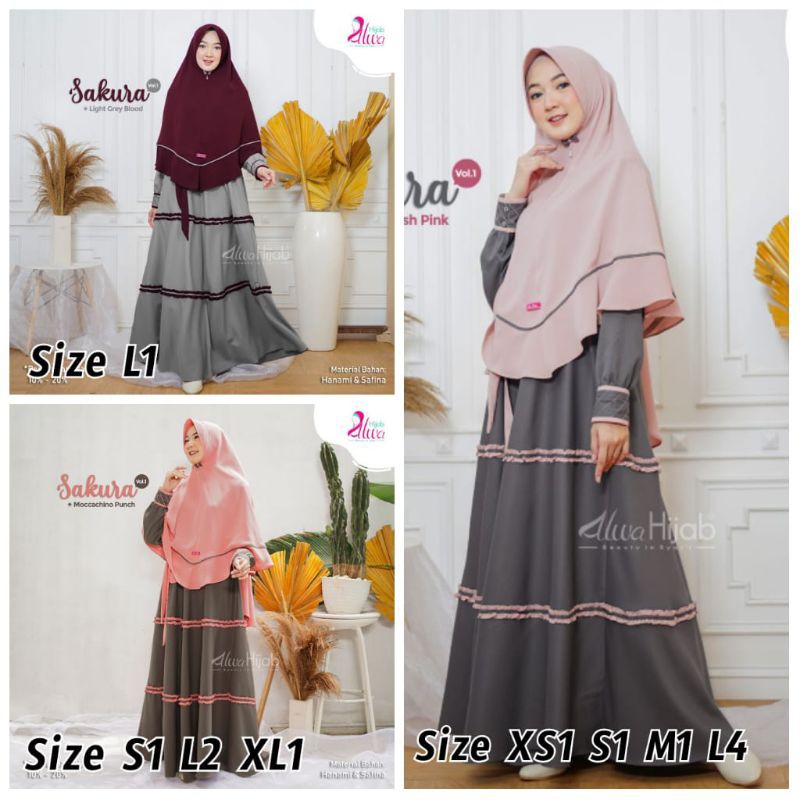 ready stok gamis sakura set vol.1 by alwa hijab