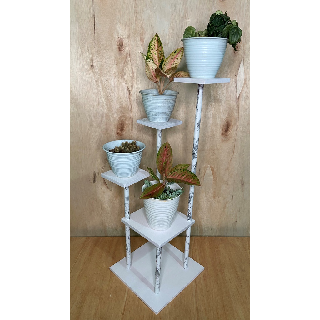 RAK BUNGA MINIMALIS RAK BUNGA SUSUN RAK BUNGA LANTAI TINGKAT 4 BESAR KOTAK PUTIH MARMER PUTIH