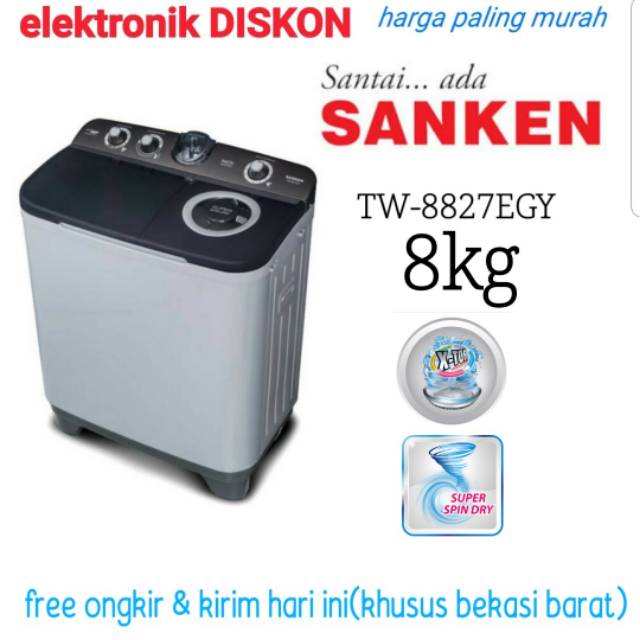 Mesin cuci sanken 8 kg 2 tabung hitam TW 8827EGY