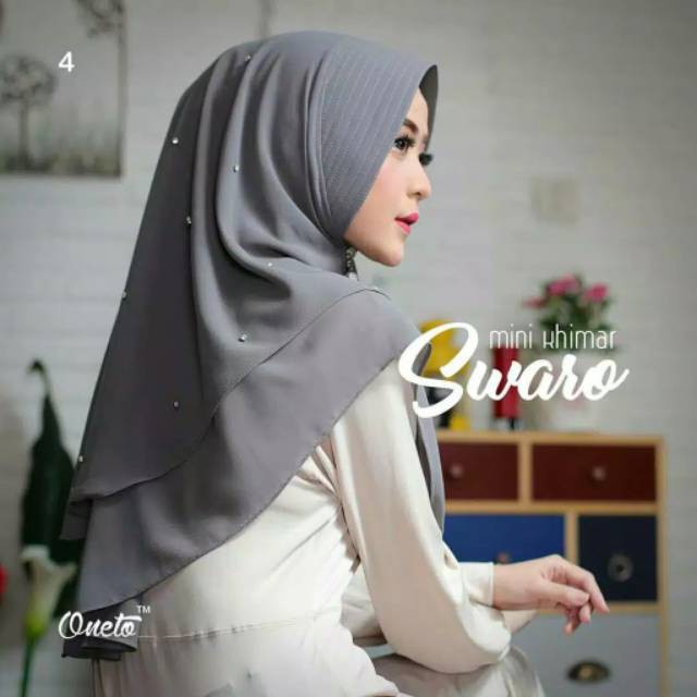 KHIMAR SWARO MUTIARA HIJAB JILBAB BERGO KERUDUNG INSTANT TERBARU MINI 2 LAYER SWAROVSKI RESELLER