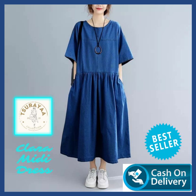 Clara Midi Dress Gamis Jeans Denim Original Product