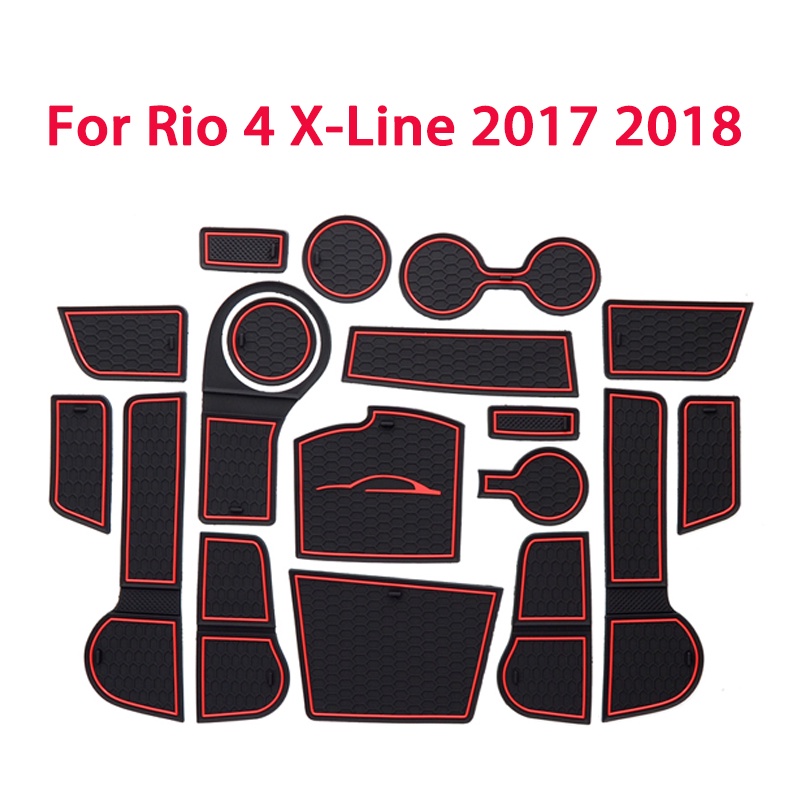 4 X-Line RIO 2017-2018 Alas Kotak Penyimpanan Anti slip Warna Merah Untuk Interior Pintu